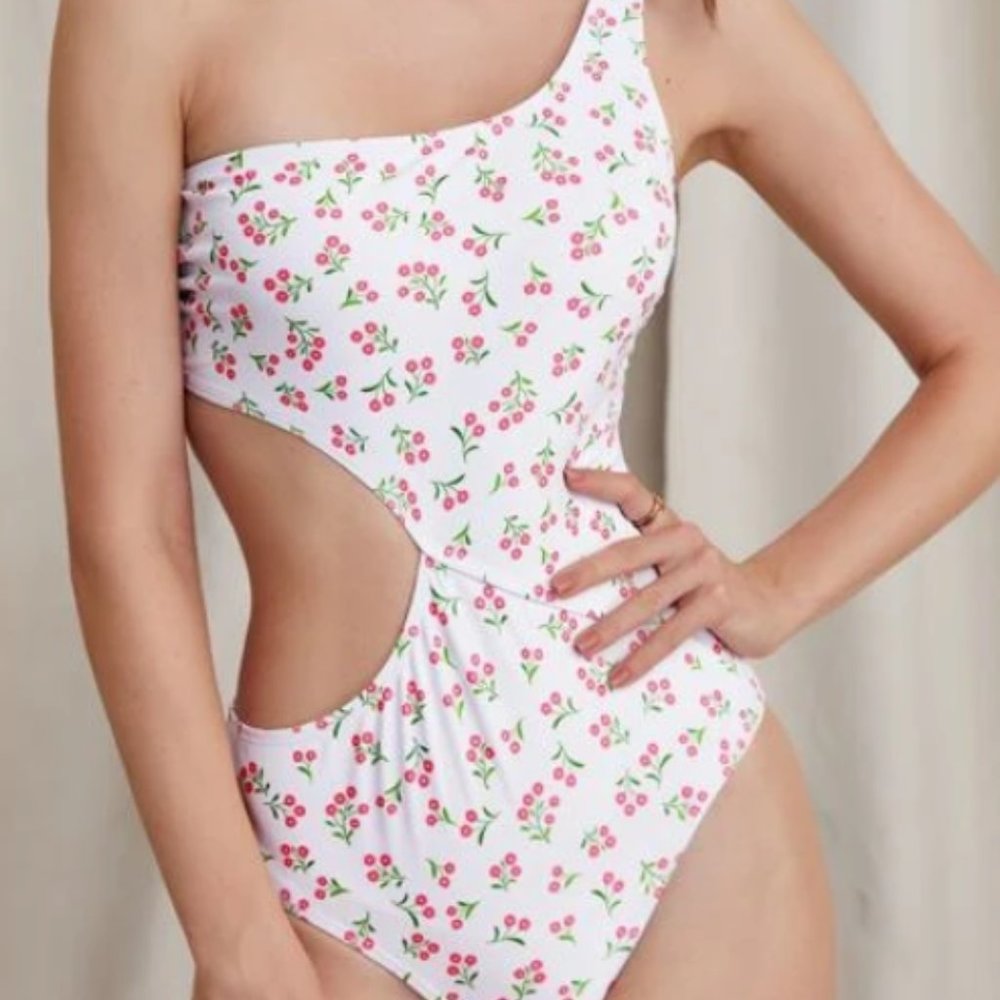 NWOT - SHEIN Floral Print One Shoulder Cutout Monokini Swimsuit XS